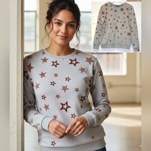 Scotch & Soda Star Artwork Sweatshirt Grey Velour Orange and Red Stars Print S